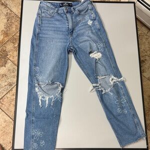 Hollister Distressed Blue Jeans with Floral Detail